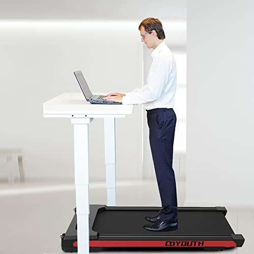 GOYOUTH 2 in 1 Under Desk Electric Treadmill Motorized Exercise Machine with Wireless Speaker, Remote Control and LED Display, Walking Jogging Machine for Home/Office Use (red)