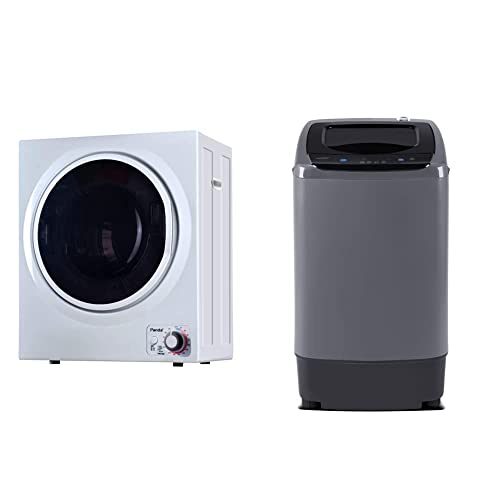 Panda 110V Electric Portable Compact Laundry Clothes Dryer, 1.5 cu.ft, Stainless Steel Drum Black and White & COMFEE' Portable Washing Machine, 0.9 cu.ft Compact Washer With LED Display, Magnetic Gray