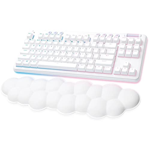 Logitech G715 Wireless Mechanical Gaming Keyboard with LIGHTSYNC RGB Lighting, Lightspeed, Clicky Switches (GX Blue), and Keyboard Palm Rest, PC and Mac Compatible, White Mist