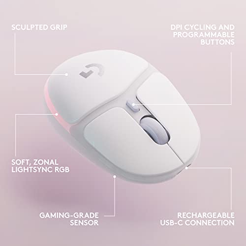 Logitech G Wireless Gaming Combo, G715 Keyboard and G705 Mouse, Customizable LIGHTSYNC RGB Lighting, Lightspeed Wireless, Bluetooth, Lightweight, PC/Mac/Laptop - White Mist