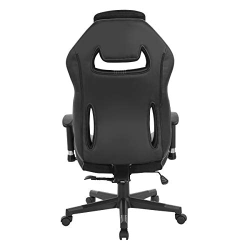 OSP Home Furnishings BOA II Ergonomic Adjustable High Back Gaming Chair with Thick Padded Coil Spring Seat, Built-in Lumbar Support and Headrest, Black with Grey Accents