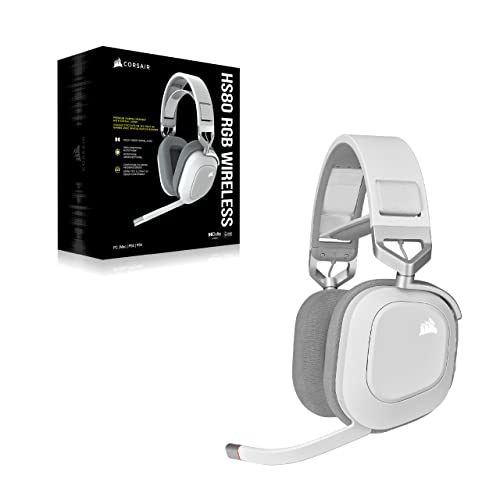 Corsair HS80 RGB WIRELESS Premium Gaming Headset with Dolby Atmos Audio (Low-Latency, Omni-Directional Microphone, 60ft Range, Up to 20 Hours Battery Life, PS5/PS4 Wireless Compatibility) White