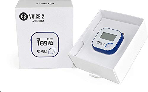 GolfBuddy Clip on Voice 2 Golf Navigation GPS for Hat/GPS and Laser Rangefinder, 14 Hours Battery Life, Water Resistant with Lifetime Free Courses and Software Updates,White/Navy