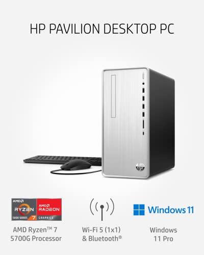 HP Pavilion Desktop PC, AMD Ryzen 7 5700G, 16 GB RAM, 512 GB SSD, Windows 11 Pro, Wi-Fi 5 & Bluetooth Connectivity, 9 USB Ports, Wired Mouse and Keyboard Combo, Pre-Built Tower (TP01-2022, 2021)