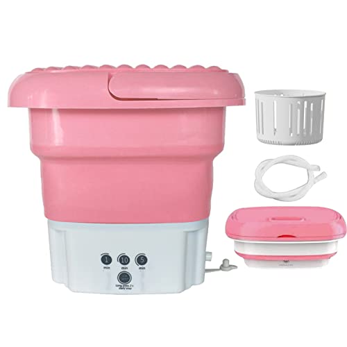 Portable Washing Machine, Mini Foldable Washer and Spin Dryer Small Foldable Bucket Washer for Camping, RV, Travel, Small Spaces, Lightweight and Easy to Carry (Pink)