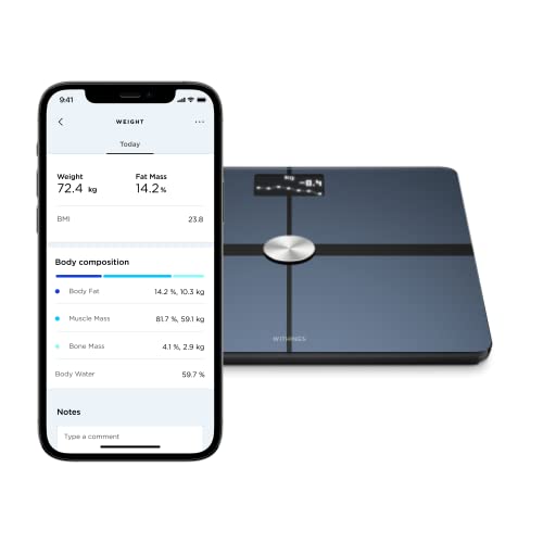 Withings Body+ Wi-Fi Smart Scale for Body Weight with Automatic Smartphone App Sync, Full Body Composition Analyzer Incl. Body Fat, BMI, Water Percentage, Muscle & Bone Mass, Pregnancy Tracker