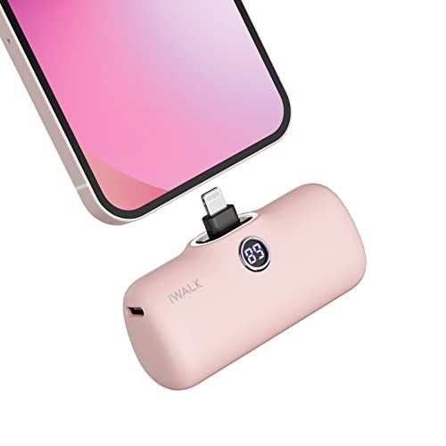 iWALK Portable Charger 4800mAh Power Bank Fast Charging and PD Input Small Docking Battery with LED Display Compatible with iPhone 13/13 Pro/13 Pro Max/12/12 Pro/12 Pro Max/11 Pro/XR/X/8/Plus, Pink