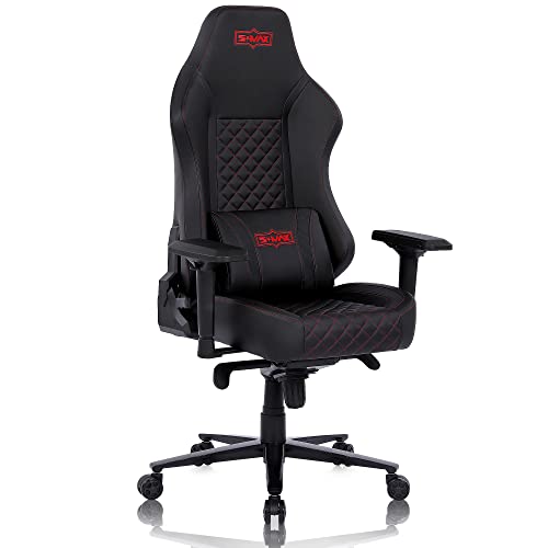 S*MAX Gaming Chair Big and Tall Full Mould Foam De Luxe Version Gamer Chair 4D Adjustable Armrests Premium Carbon Fiber Fabric and PU Leather Headrest Lumbar Support Video Game Chairs for Adults Black