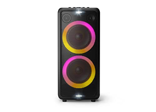Philips X5206 Bluetooth Party Speaker with Extra bass, Up to 14 Hours Battery, Party Lights and Karaoke Effects, Microphone and Guitar Input, Audio-in, USB Charging, Built-in Carry Handle, TAX5206