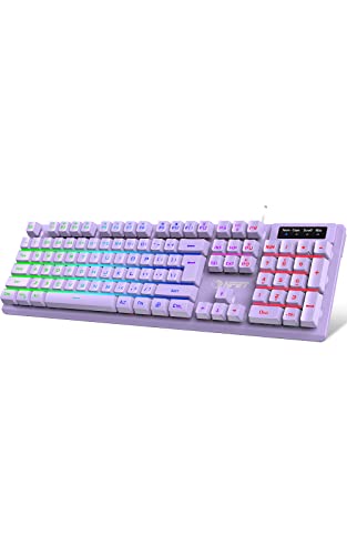 NPET K10 Gaming Keyboard, RGB Backlit, Spill-Resistant Design, Multimedia Keys, Quiet Silent USB Membrane Keyboard for Desktop, Computer, PC (Purple)