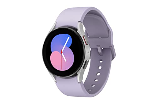 SAMSUNG Galaxy Watch 5 40mm Bluetooth Smartwatch w/Body, Health, Fitness and Sleep Tracker, Improved Battery, Sapphire Crystal Glass, Enhanced GPS Tracking, US Version, Silver Bezel w/Purple Band