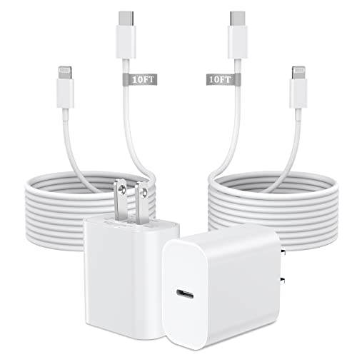 iPhone 14 11 13 Fast Charger,iPhone 13 Charging Block[Apple MFi Certified] 2Pack 10FT Long USB-C to Lightning Fast Charging Cord with 20W USB C iPhone Rapid Speed Charger for(14 13 12 11)Pro Max XS XR