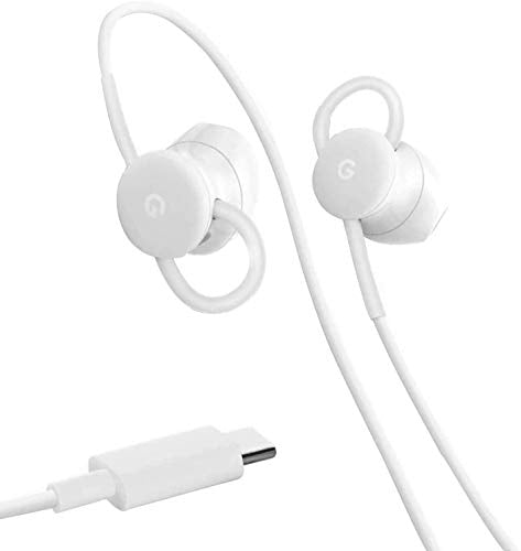 Google Earbuds USB-C Wired Headset Type-C w/Mic and Volume Control + Google USB Type C to 3.5mm Headphone Adapter Pixel, XL, Pixel 2, XL, Pixel 3, Pixel 3XL, Other USB Type-C Phones (Bundle) - White