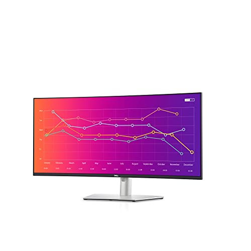 Dell U3821DW UltraSharp Curved USB-C Hub Monitor - 37.52-inch WQHD (3840 x 1600) 60Hz 2300R Curvature Display, 8ms Response time, USB-C/DP/HDMI/RJ-45, Height/Slant/Tilt/Swivel Adjustability - Silver