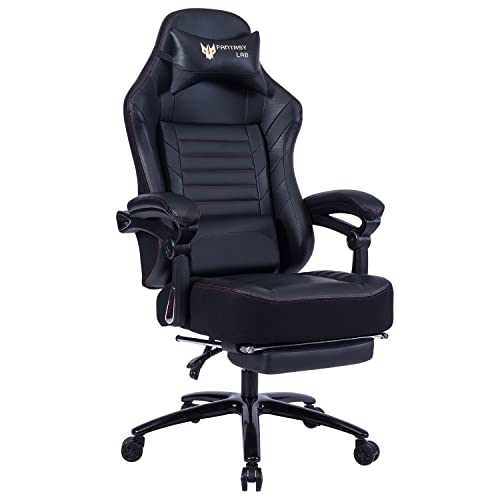 FANTASYLAB Big and Tall Gaming Chair with Footrest 400lb Gaming Chair Massage Gaming Chair Memory Foam Adjustable Tilt Back Angle and Arm High Back Leather Racing Computer Desk Office Chair