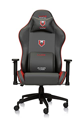 Luxe Racer Turbo Gaming Chair and Desk Chair- Grey Body with Grey seat Side Panels and Red welt Cord