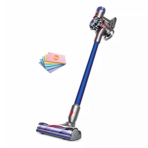(RENEWED!) Dyson V8 Motorhead Extra Cordless Stick Vacuum Cleaner: Bagless, HEPA Filter, Telescopic Handle, Rotating Brushes, Battery Operated, Portable, Up to 40 Min Runtime, Blue + Sponge Cloths