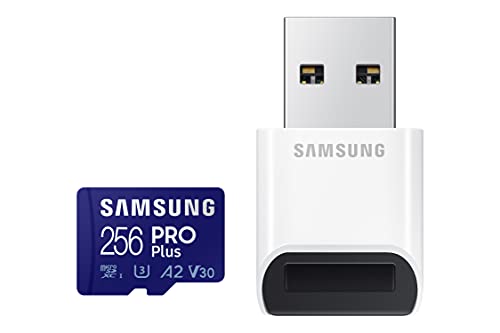 SAMSUNG PRO Plus + Reader 256GB microSDXC Up to 160MB/s UHS-I, U3, A2, V30, Full HD & 4K UHD Memory Card for Android Smartphones, Tablets, Go Pro and DJI Drone (MB-MD256KB/AM)