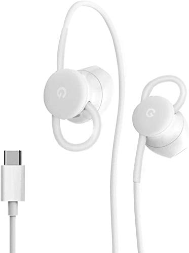 Google Earbuds USB-C Wired Headset Type-C w/Mic and Volume Control + Google USB Type C to 3.5mm Headphone Adapter Pixel, XL, Pixel 2, XL, Pixel 3, Pixel 3XL, Other USB Type-C Phones (Bundle) - White