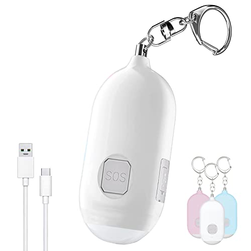 140DB Personal Safety Alarm Keychian - Rechargeable Self Defense Rape Whistle w/ Panic Light & Pin, Safe Sound Siren Security Protection Device for Women Senior Girls Kids Travel Gift