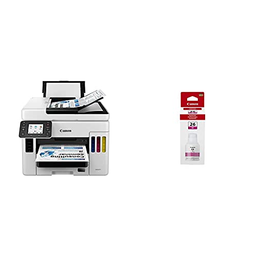 Canon MAXIFY GX7020, Wireless MegaTank Small Office All-in-One Printer, [Print, Copy, Scan, Fax ], White with Canon GI-26 M AMR