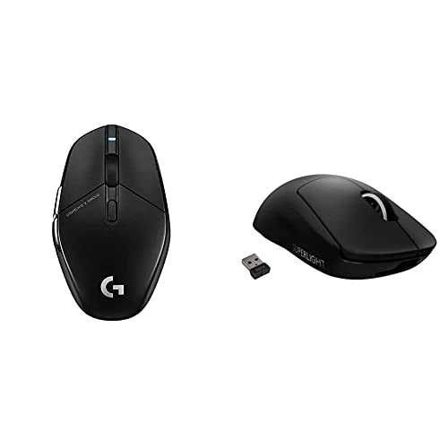 Logitech G303 Shroud Edition Wireless Gaming Mouse, Black & PRO X Superlight Wireless Gaming Mouse, Ultra-Lightweight, Hero 25K Sensor, 25,600 DPI - Black