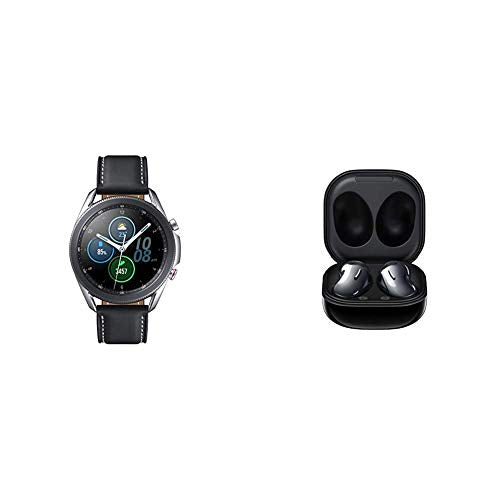 Samsung Galaxy Watch 3 (45mm, GPS, Bluetooth, Unlocked LTE) Smart Watch - Mystic Silver with Samsung Galaxy Buds Live, T, Mystic Black