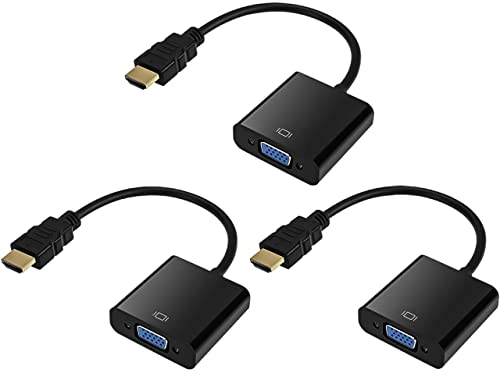 HDMI to VGA, HONGDE Gold-Plated HDMI to VGA Adapter (Male to Female) for Computer, Desktop, Laptop, PC, Monitor, Projector, HDTV, Chromebook, Raspberry Pi, Roku, Xbox and More - Black，3 Pack