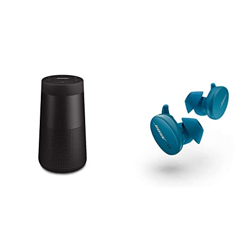 Bose SoundLink Revolve (Series II) Portable Bluetooth Speaker – Wireless Water-Resistant Speaker with 360° Sound, Black & Sport Earbuds - True Wireless Earphones, Baltic Blue