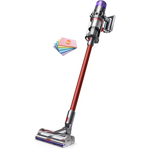 (RENEWED!) Dyson V11 Animal + Cordless Stick Vacuum Cleaner: Whole-Machine Filtration, Pet Hair Removal, 14 Cyclones, Fade-Free Power, Battery Operated, Wall Mounted, Red + Sponge Cloth