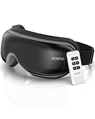 RENPHO Eye Massager with Heat and Vibration, Compression Bluetooth Music, Remote Control, Temple Eye Massage Mask Rechargeable for Relax Eye Strain, Dark Circles Eye Bag Dry Eyes Improve Sleep