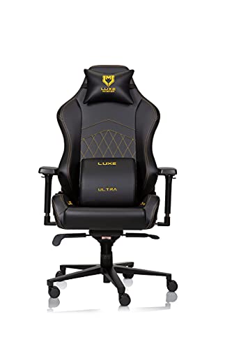 Luxe Ultra Max Gaming Chair and Desk Chair- Black Body with Black Side seat Panels and Gold Stitching