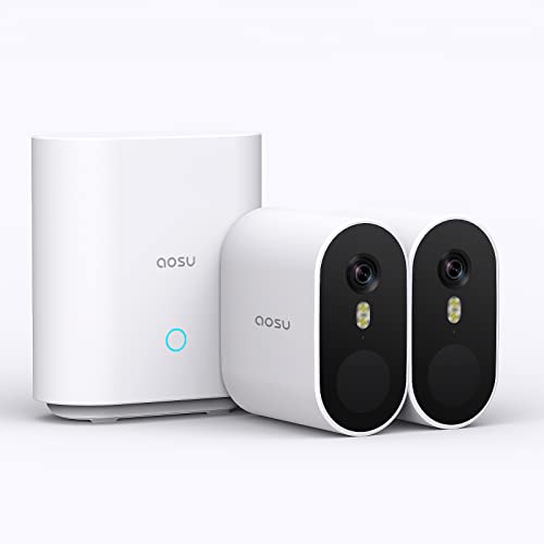 aosu Security Cameras Wireless Outdoor, 5MP Ultra HD WiFi Home System, Triple Motion Detection, 166° Wide Angle, 365-Day Battery Life, Night Vision, No Monthly Fee, Work with Alexa/ Google Assistant