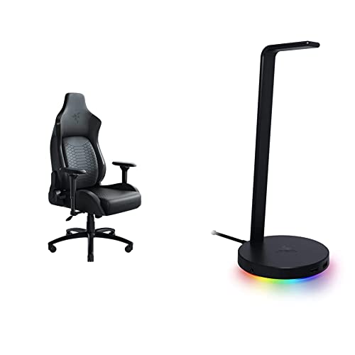 Razer Iskur XL Gaming Chair: Ergonomic Lumbar Support System - Black & Base Station V2 Chroma: Chroma RGB Lighting - Non-Slip Rubber Base - Classic Black, 4.73 x 4.73 x 11.03 inches