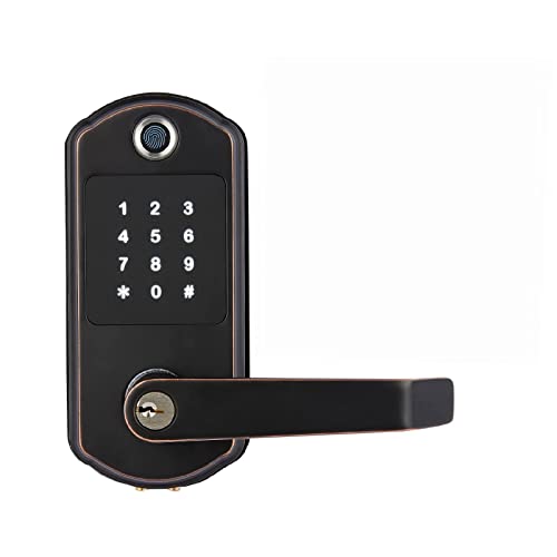 Smart Door Lock, Scyan X10, 5 in 1 Fingerprint Biometric Door Lock, Touchscreen Keypad Door Lock, Key Fob, Auto Locking, for Office, Home, Airbnb, Rental House (Aged Bronze)