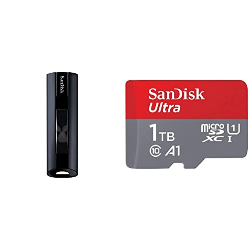 SanDisk 1TB Extreme PRO USB 3.2 Solid State Flash Drive - SDCZ880-1T00-GAM46 & 1TB Ultra MicroSDXC UHS-I Memory Card with Adapter - 120MB/s, C10, U1, Full HD, A1, Micro SD Card - SDSQUA4-1T00-GN6MA
