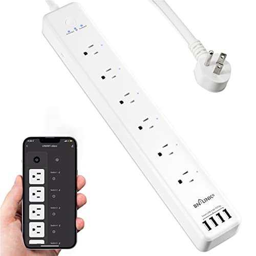 BN-LINK Smart Power Strip Compatible with Alexa Google Home, Smart Plug WiFi Outlets Surge Protector with 4 USB 6 Charging Port Multi Plug Extender,15A