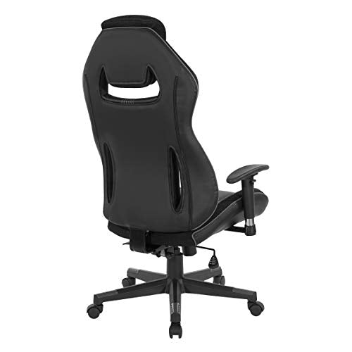 OSP Home Furnishings BOA II Ergonomic Adjustable High Back Gaming Chair with Thick Padded Coil Spring Seat, Built-in Lumbar Support and Headrest, Black with Grey Accents