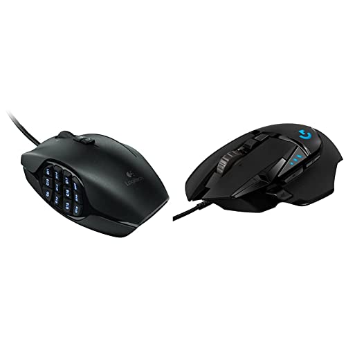 Logitech G600 MMO Gaming Mouse & 02 Hero High Performance Wired Gaming Mouse, Hero 25K Sensor, 25,600 DPI, RGB, Adjustable Weights, 11 Programmable Buttons, On-Board Memory, PC / Mac