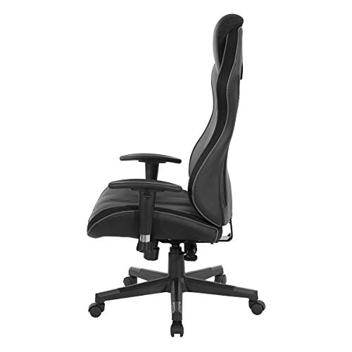 OSP Home Furnishings BOA II Ergonomic Adjustable High Back Gaming Chair with Thick Padded Coil Spring Seat, Built-in Lumbar Support and Headrest, Black with Grey Accents