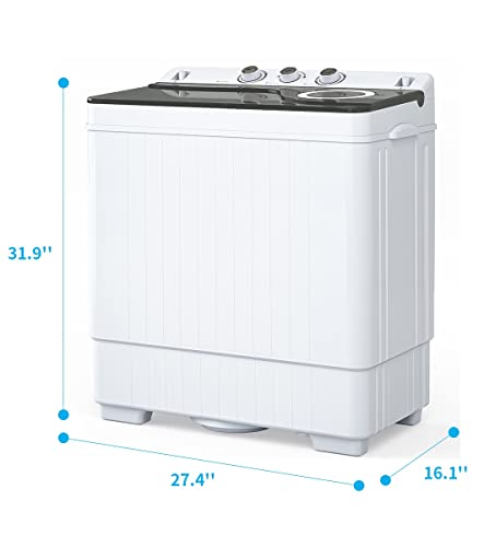 ROVSUN 26lbs Compact Twin Tub Portable Washing Machine, Mini Washer(18lbs) & Spiner(8lbs) / Built-in Drain Pump/Semi-Automatic for Camping, Apartments, Dorms & RV’s (Grey)