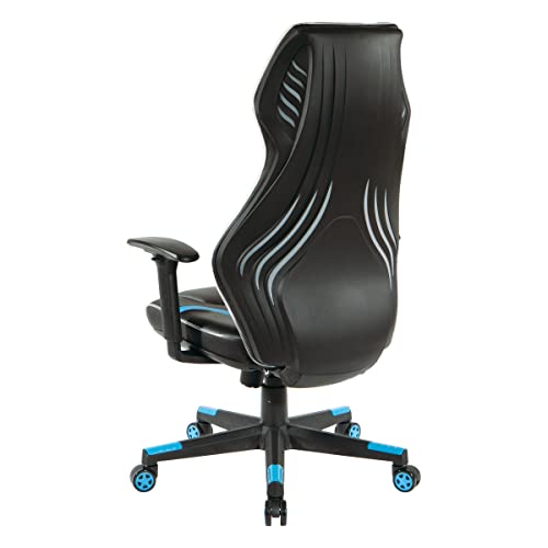 OSP Home Furnishings Rogue High-Back LED Lit Gaming Chair, Black Faux Leather With Blue Trim and Accents