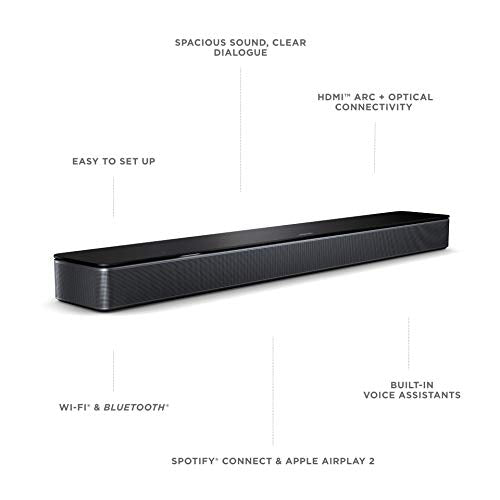 Bose Smart Soundbar 300 Bluetooth Connectivity with Alexa Voice Control Built-in, Black & Bass Module 500, Black