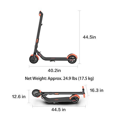 Segway Ninebot ES1L Electric Kick Scooter, Lightweight and Foldable, Upgraded Motor and Battery Pack, 8-inch Inner-Support Hollow Tires, Dark Grey & Orange