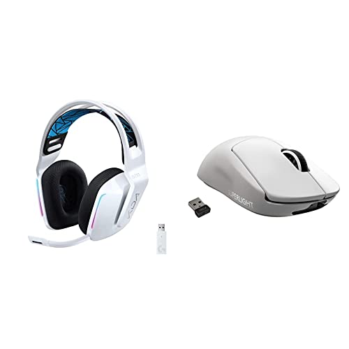 Logitech G733 K/DA Lightspeed Wireless Gaming Headset & PRO X Superlight Wireless Gaming Mouse, Ultra-Lightweight, Hero 25K Sensor, 25,600 DPI - White