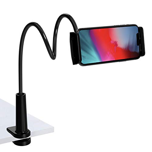TALK WORKS Gooseneck Clip Mount Cell Phone Holder Stand - Flexible Tabletop Clamp for Home & Office on Work Desk, Bed Nightstand, Kitchen Counter - for Apple iPhone, Android for Samsung Galaxy