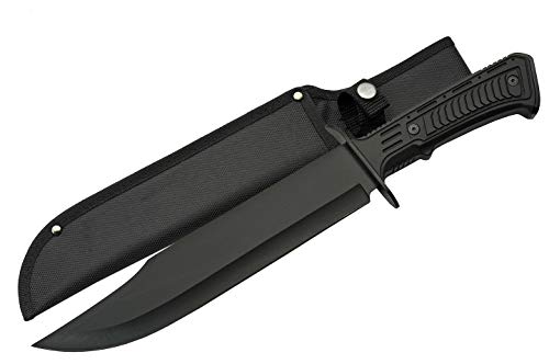 SZCO Supplies 15" Outdoor Survival Black Tech Bowie Blade Knife