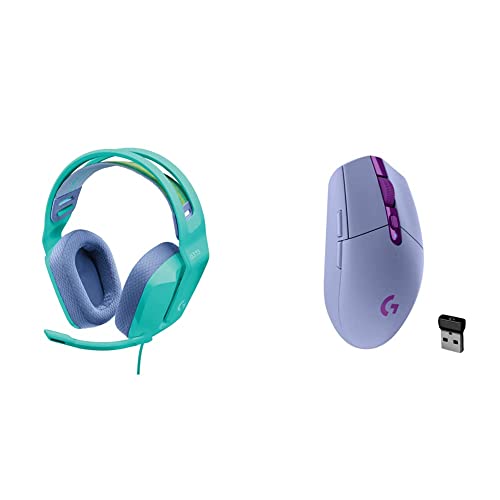 Logitech G335 Wired Gaming Headset – Mint & 05 Lightspeed Wireless Gaming Mouse, Hero 12K Sensor, 12,000 DPI, Lightweight, 6 Programmable Buttons, 250h Battery Life, On-Board Memory, PC/Mac - Lilac