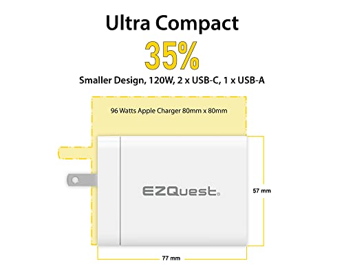 EZQuest UtimatePower 120W GaN USB-C PD Wall Charger with 2 USB-C 1 USB-A 1 USB-C Cable 2.2 Meter and EU Converter