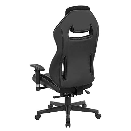 OSP Home Furnishings BOA II Ergonomic Adjustable High Back Gaming Chair with Thick Padded Coil Spring Seat, Built-in Lumbar Support and Headrest, Black with Grey Accents